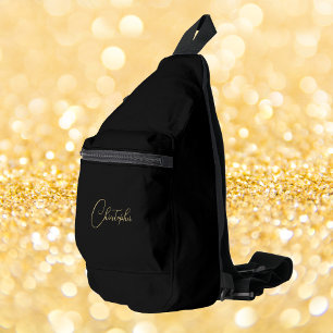 Sac À Bandoulière Monogramme d'or noir moderne Hommes Femmes Enfants