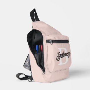 Sac À Bandoulière Monogramme et nom personnalisé moderne Pastel Pink