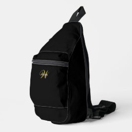 Sac À Bandoulière Monogramme Initial Personnalisé Élégant Noir Or