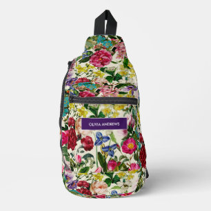 Sac À Bandoulière monogramme motif rose vintage imprimé