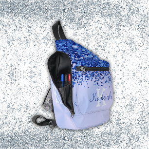 Sac À Bandoulière Monogramme simple en métal brossé bleu et Parties