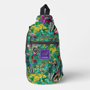 Sac À Bandoulière Monographie feuille turquoise à fleurs douces impr