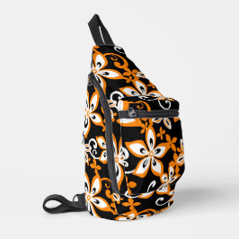 SAC À BANDOULIÈRE MOTIF ALOHA HAWAII EN NOIR/ORANGE