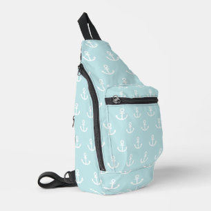Sac À Bandoulière Motif Ancre Pastel Bleu et Blanc