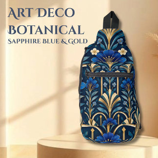 Sac À Bandoulière Motif botanique Art Déco. Bleu saphir