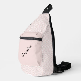 Sac À Bandoulière Motif Carré rose pâle et blanc