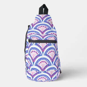 Sac À Bandoulière motif damassé floral bleu
