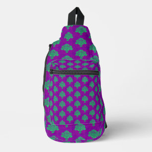 Sac À Bandoulière Motif damassé vert sur pourpre