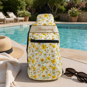 Sac À Bandoulière Motif de fleurs sauvages jaunes Monogramme Nom