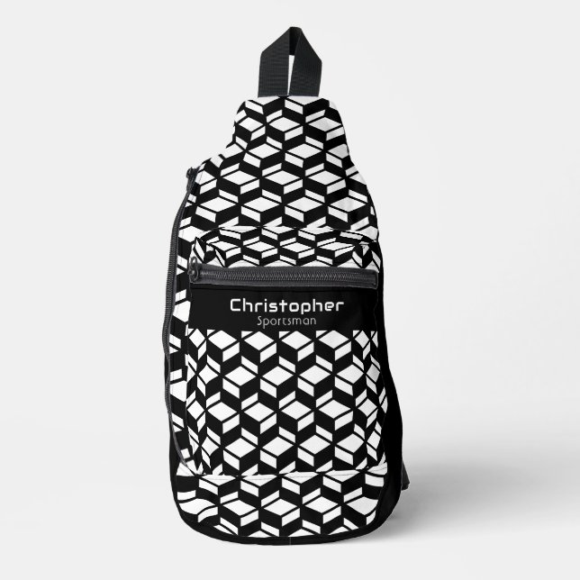 Sac À Bandoulière Motif de répétition moderne noir blanc (Recto)
