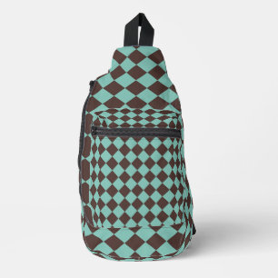 Sac À Bandoulière Motif diamant à carreaux marron sarcelle