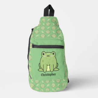Sac À Bandoulière Motif Grenouille et Feuille Nom Personnalisé