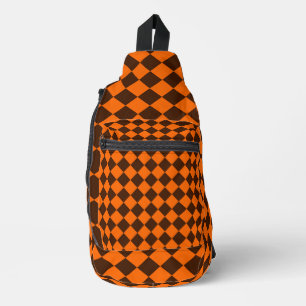 Sac À Bandoulière Motif Orange Brown Diamond Checker