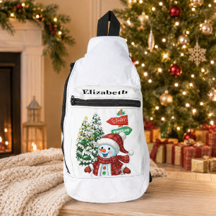 Sac À Bandoulière Noël bonhomme de neige hivernal personnalisé