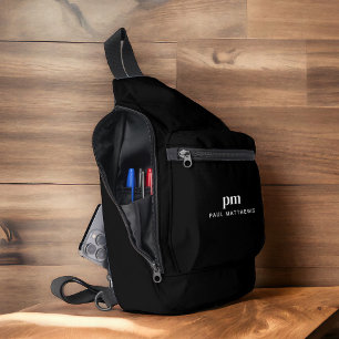 Sac À Bandoulière Nom et monogramme minimaliste simple noir