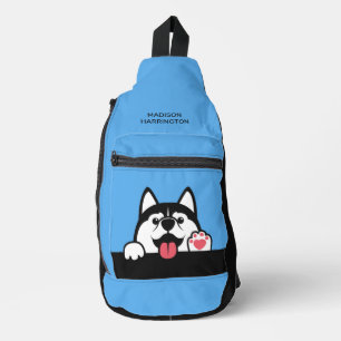 Sac À Bandoulière Nom personnalisé Cute Husky