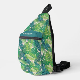 Sac À Bandoulière Nom personnalisé du Motif Palm Leaf Abstrait
