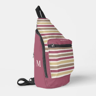 Sac À Bandoulière Nom personnalisé et monogramme Retro Stripes Motif