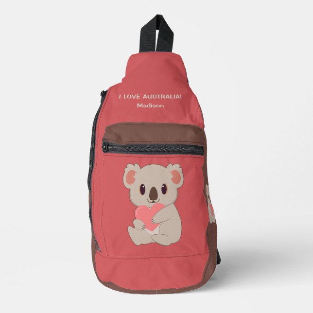 Sac À Bandoulière Nom personnalisé, texte et couleur amour Koala (Recto)