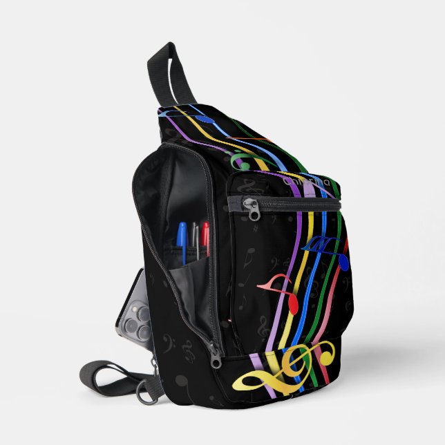 Sac À Bandoulière Notes musicales personnalisées en arc-en-ciel (Ouvrir)