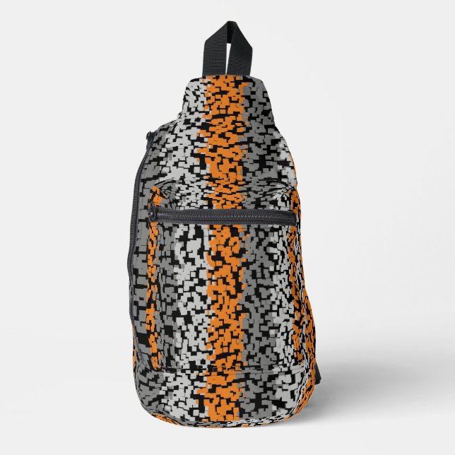 Sac À Bandoulière Orange gris noir pixellisé bandes (Recto)