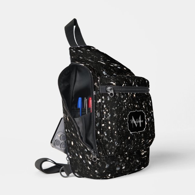 Sac À Bandoulière Parties scintillant brillante noire et blanche Mon (Ouvrir)
