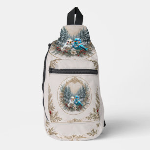 Sac À Bandoulière Paysage d'hiver avec couple mariage d'oiseaux mign