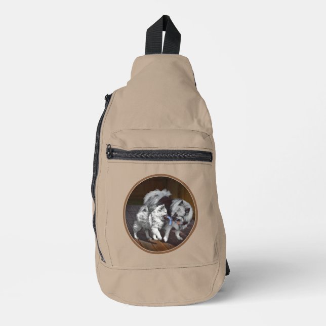 Sac À Bandoulière Peinture Keeshond Playtime Cute Original Chien Art (Recto)