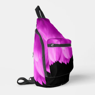 Sac À Bandoulière Pétales de fleurs roses chaudes sur noir