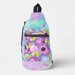 SAC À BANDOULIÈRE ROSE BLEU VERT PURPLE FLEURS ET OMBRE
