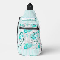 Roses bleu turquoise, Gris et Monogramme