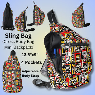 Sac À Bandoulière Rouge Jaune Noir Abstrait Africain Tribal Géométri