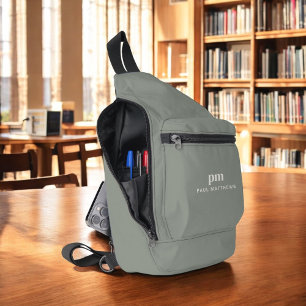 Sac À Bandoulière Sage Green Simple Minimaliste Nom et Monogramme