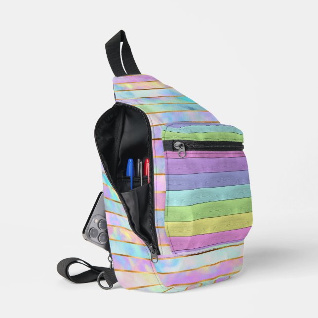 SAC À BANDOULIÈRE STRIPES ROSES VERTES PURPLES BLEU JAUNE PASTEL (Ouvrir)