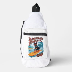 Sac À Bandoulière Surf Doberman Pinscher Riding Vague Tropicale