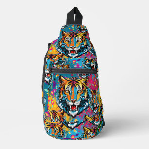 Sac À Bandoulière Tête de tigre couleurs arc-en-ciel peinture taches