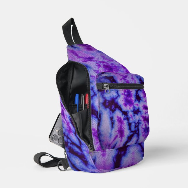Sac À Bandoulière Tie teinture teintes de pourpre et bleu (Ouvrir)