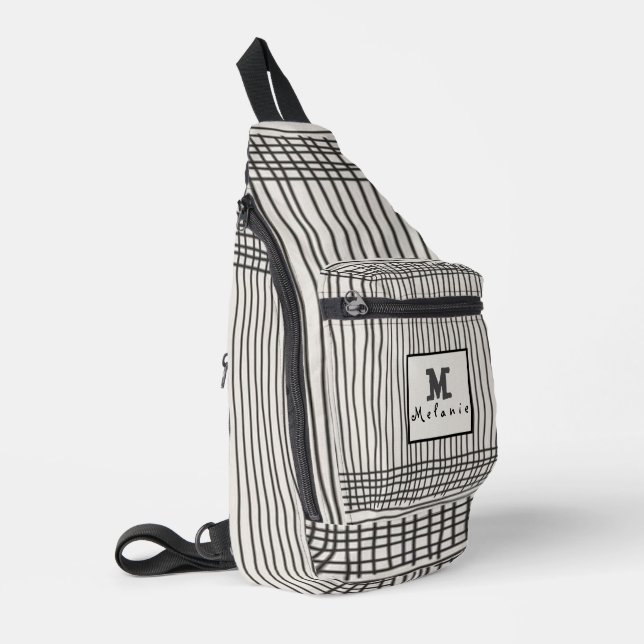 Sac À Bandoulière Trendy modern art lines Abstract minimal Monogram  (Coin gauche)