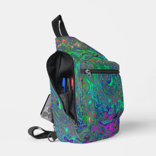 Sac À Bandoulière Trippy Chartreuse et Blue Retro Liquid Swirl