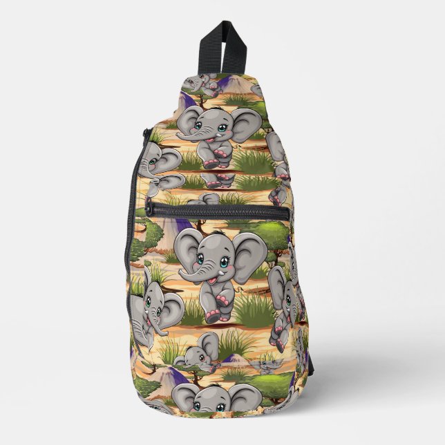 Sac À Bandoulière Un bébé éléphant qui sonne heureux dans la savane  (Recto)