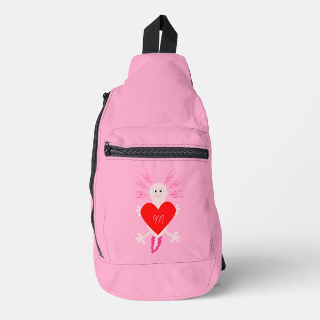 Sac À Bandoulière Valentines Jour Amour Coeur Axolotl Monogramme (Recto)