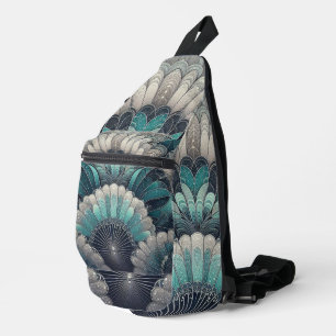 Sac À Bandoulière Ventilateurs Art Nouveau bleu et argent
