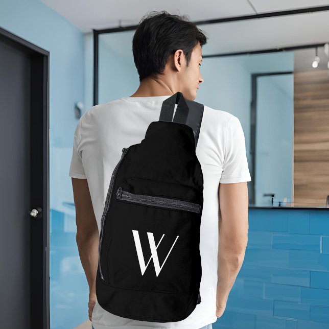 Sac À Bandoulière Votre monogramme en noir et blanc (Créateur téléchargé)