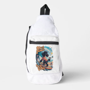 Sac À Bandoulière Wave Rider : Un caniche noir Surf Adventure