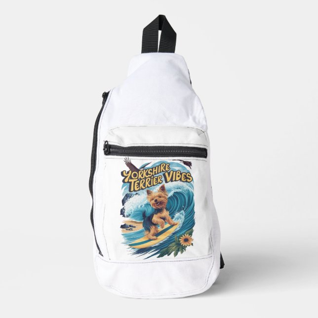 Sac À Bandoulière Yorkshire aquatique Terrier surf la vague (Recto)