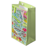 Sac à cadeau illustré de manière colorée des îles