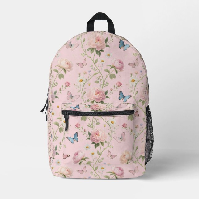 Sac à dos à papillons floraux avec pivoines (Recto)