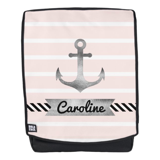 Sac À Dos Ancre d'aquarelle rose moderne personnalisée (Devant)