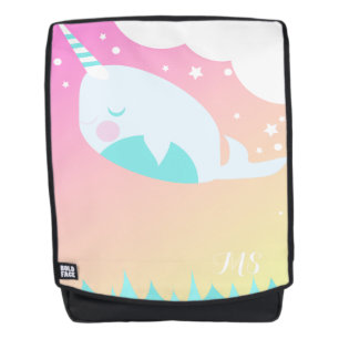Sac À Dos Baleine Océan Licorne et Nuages Ombre Nom Initial