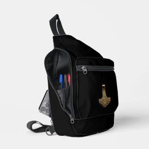 Sac à dos besace noir Gold Thor Hammer